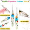 Katech 5.0mm Crochet Hook for Arthritic Hands, Hand-Polished Stainless Steel Ergonomic Crochet Hooks with Customized Sparkle Dried Floral Grip, Soft Tapered Hook-Crochet Gift for Beginner & Crocheter(4.0mm)