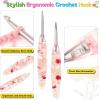 Katech 5.0mm Crochet Hook for Arthritic Hands, Hand-Polished Stainless Steel Ergonomic Crochet Hooks with Customized Sparkle Dried Floral Grip, Soft Tapered Hook-Crochet Gift for Beginner & Crocheter(5.0mm)