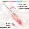 Katech 5.0mm Crochet Hook for Arthritic Hands, Hand-Polished Stainless Steel Ergonomic Crochet Hooks with Customized Sparkle Dried Floral Grip, Soft Tapered Hook-Crochet Gift for Beginner & Crocheter(3.0mm)