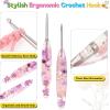Katech 5.0mm Crochet Hook for Arthritic Hands, Hand-Polished Stainless Steel Ergonomic Crochet Hooks with Customized Sparkle Dried Floral Grip, Soft Tapered Hook-Crochet Gift for Beginner & Crocheter(3.5mm)