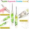 Katech 5.0mm Crochet Hook for Arthritic Hands, Hand-Polished Stainless Steel Ergonomic Crochet Hooks with Customized Sparkle Dried Floral Grip, Soft Tapered Hook-Crochet Gift for Beginner & Crocheter(5.5mm)