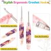 Katech 5.0mm Crochet Hook for Arthritic Hands, Hand-Polished Stainless Steel Ergonomic Crochet Hooks with Customized Sparkle Dried Floral Grip, Soft Tapered Hook-Crochet Gift for Beginner & Crocheter(2.5mm)