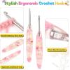 Katech 5.0mm Crochet Hook for Arthritic Hands, Hand-Polished Stainless Steel Ergonomic Crochet Hooks with Customized Sparkle Dried Floral Grip, Soft Tapered Hook-Crochet Gift for Beginner & Crocheter(4.5mm)