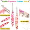 Katech 5.0mm Crochet Hook for Arthritic Hands, Hand-Polished Stainless Steel Ergonomic Crochet Hooks with Customized Sparkle Dried Floral Grip, Soft Tapered Hook-Crochet Gift for Beginner & Crocheter(6.5mm)