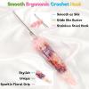 Katech 5.0mm Crochet Hook for Arthritic Hands, Hand-Polished Stainless Steel Ergonomic Crochet Hooks with Customized Sparkle Dried Floral Grip, Soft Tapered Hook-Crochet Gift for Beginner & Crocheter(2.5mm)