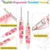Katech 5.0mm Crochet Hook for Arthritic Hands, Hand-Polished Stainless Steel Ergonomic Crochet Hooks with Customized Sparkle Dried Floral Grip, Soft Tapered Hook-Crochet Gift for Beginner & Crocheter(3.0mm)