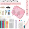 Katech Crochet Hook Case-Empty Zipper Bags Portable Travel Crochet Storage Bag Organizer with Web Pocket and Crochet Hook Holder Slots for Carrying Crochet Needles (Up to 7”)