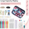Katech Crochet Hooks Case – Portable Travel Storage Bag with Zipper, Web Pocket, and Holder Slots for Various Crochet Needles (Blue)(Elephant Pattern)