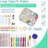 Katech Crochet Hooks Case – Portable Travel Storage Bag with Zipper, Web Pocket, and Holder Slots for Various Crochet Needles (Blue)(Light Blue)