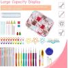 Katech Crochet Hooks Case – Portable Travel Storage Bag with Zipper, Web Pocket, and Holder Slots for Various Crochet Needles (Blue)(Pink Cat)