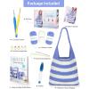 Katech Crochet Kit for Beginners, Striped Tote Bag Crochets Set Includes Yarn Crochet Hooks, Complete Crochets Step-by-Step Guide Needles Accessories Adults Crocheted Starter Kit Crocheter Gift(Blue White)