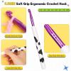 Katech Ergonomic Crochet Hook, Aluminum Soft Grip Crochet Hooks for Beginners and Arthritic Hands, Soft Clay Crochet Needle with Cow Motif and Bead Chain-Ideal Gift for Crocheter (8.0mm)(6.5mm)