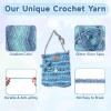 Katech Sparkle Ombre Yarn for Crocheting-3 Pack of 100g/3.53oz-#4 Medium-Glitter Rainbow Yarn for Crocheting, Durable Gradient Hollow Crochet Yarns for Bag, Carpet, Cushion, Doll, Dishcloth(Blue)(Blue Ombre)