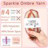Katech Sparkle Ombre Yarn for Crocheting-3 Pack of 100g/3.53oz-#4 Medium-Glitter Rainbow Yarn for Crocheting, Durable Gradient Hollow Crochet Yarns for Bag, Carpet, Cushion, Doll, Dishcloth(Blue)(Red Ombre)