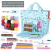 Katech Yarn Storage Bag-Large Capacity Knitting Crochet Bag Organizer-Multipocket Portable Crochet Yarn Storage Organizer for Crocheting Project, Knitting Needles, Crochet Hooks and Yarn(blue floral)