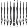 Katech 9 Sizes Crochet Hooks, Ergonomic Soft Grip Aluminum Crochet Hook Set, Black Plastic Crochet Needles for Arthritic Hands Beginners Kids Adults Ideal Crochet Lovers Gift 2.0mm(B)-6.0mm(J)(2.0mm(B)-6.0mm(J))