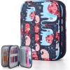 Katech Crochet Hooks Case – Portable Travel Storage Bag with Zipper, Web Pocket, and Holder Slots for Various Crochet Needles (Blue)(Elephant Pattern)