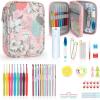 Katech Crochet Hooks Kit with Case, 85-Piece Crochet Hooks Set, Ergonomic Crochet Hook Crochet Needles Weave Yarn Kits DIY Hand Knitting Art Tools for Beginners and Experienced Lovers(Flowers Pattern)