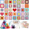 Katech Crochet Kit for Beginners, 50 Granny Squares Crochet Kits for Adults Beginner Learn to Crochets w/Step-by-Step Video Tuturials, Knitting Kit w/1378yds Yarn Granny Square Card Deck- 80% Cotton(Blue-purple gradient)