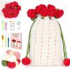 Katech Crochet Kit for Beginners Adults – Coin Purse Crochet Kit with Step-by-Step Instructions, Premium Yarn, Hook & Supplies – Learn-to-Crochet Small Bag, Wallet or Creative Gift(white-red rose)