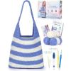 Katech Crochet Kit for Beginners, Striped Tote Bag Crochets Set Includes Yarn Crochet Hooks, Complete Crochets Step-by-Step Guide Needles Accessories Adults Crocheted Starter Kit Crocheter Gift(Blue White)