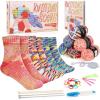 Katech Knitting Kit for Beginner Adults, 6 Pcs Socks Yarn for Knitting Kit W/Step-by-Step Instruction and Knitting Needles, Knitting Starter Kit for Learn-to-Knit Craft Kits for Adults Gift(orange-blue)