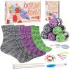 Katech Knitting Kit for Beginner Adults, 6 Pcs Socks Yarn for Knitting Kit W/Step-by-Step Instruction and Knitting Needles, Knitting Starter Kit for Learn-to-Knit Craft Kits for Adults Gift(gray-purple-green)