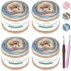 Katech Ombré Yarn for Crocheting-Gradient Cake Yarn-4x100g 60% Cotton 30% Acrylic 10% Wool-Ombré Multicolor Soft Rainbow Cotton Crochet Yarn for Scarves, Shawls, Blankets and Garments(G)(A)