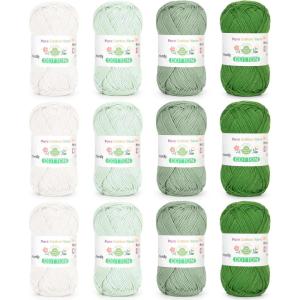 Katech 1OO% Cotton Yarn for Crocheting & Knitting–12-Color of 137 Yards/1.76 oz Baby Cotton Yarn Sport Weight CYC #2-Soft & Breathable-Ideal for Dishcloths, Baby Clothes, Potholders(G)