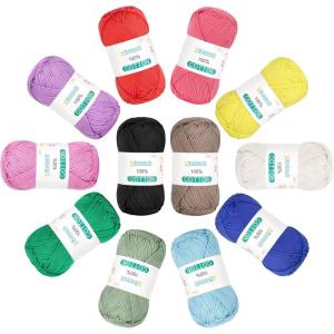 Katech 1OO% Cotton Yarn for Crocheting & Knitting–12-Color of 137 Yards/1.76 oz Baby Cotton Yarn Sport Weight CYC #2-Soft & Breathable-Ideal for Dishcloths, Baby Clothes, Potholders(B)