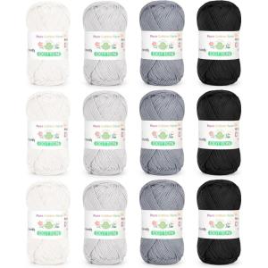Katech 1OO% Cotton Yarn for Crocheting & Knitting–12-Color of 137 Yards/1.76 oz Baby Cotton Yarn Sport Weight CYC #2-Soft & Breathable-Ideal for Dishcloths, Baby Clothes, Potholders(E)