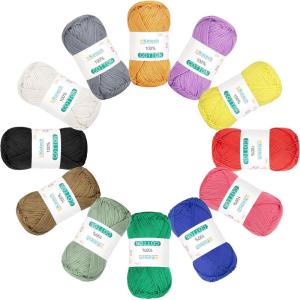 Katech 1OO% Cotton Yarn for Crocheting & Knitting–12-Color of 137 Yards/1.76 oz Baby Cotton Yarn Sport Weight CYC #2-Soft & Breathable-Ideal for Dishcloths, Baby Clothes, Potholders(C)