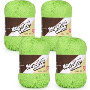 Katech 1OO% Mercerized Cotton Yarn for Crocheting & Knitting–Soft Sport Weight CYC #2, 4 Pcs 3.52 Oz (100g)/273 Yd (250m), Ideal Crochet Yarn for Blankets, Clothes, Opera Cape, Bags, Dishcloth (A)(Grass green)