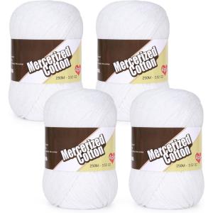 Katech 1OO% Mercerized Cotton Yarn for Crocheting & Knitting–Soft Sport Weight CYC #2, 4 Pcs 3.52 Oz (100g)/273 Yd (250m), Ideal Crochet Yarn for Blankets, Clothes, Opera Cape, Bags, Dishcloth (A)(Pure white)