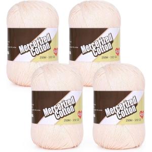 Katech 1OO% Mercerized Cotton Yarn for Crocheting & Knitting–Soft Sport Weight CYC #2, 4 Pcs 3.52 Oz (100g)/273 Yd (250m), Ideal Crochet Yarn for Blankets, Clothes, Opera Cape, Bags, Dishcloth (A)(White pink)