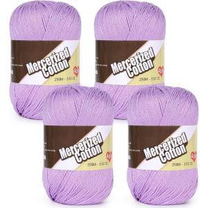 Katech 1OO% Mercerized Cotton Yarn for Crocheting & Knitting–Soft Sport Weight CYC #2, 4 Pcs 3.52 Oz (100g)/273 Yd (250m), Ideal Crochet Yarn for Blankets, Clothes, Opera Cape, Bags, Dishcloth (A)(Light purple)