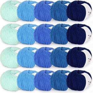 Katech 20 Skeins Cotton Yarn for Crocheting-55% Cotton 45% Acrylic-4 Medium (Worsted)-Super Soft Milk Cotton Yarn-Great Crochet and Knitting Starter Kit for Colorful Craft(Color F)