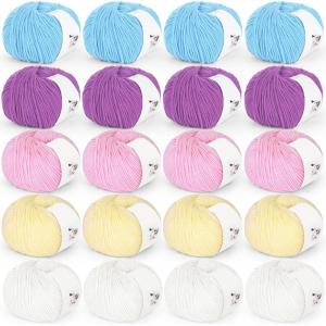 Katech 20 Skeins Cotton Yarn for Crocheting-55% Cotton 45% Acrylic-4 Medium (Worsted)-Super Soft Milk Cotton Yarn-Great Crochet and Knitting Starter Kit for Colorful Craft(Color B)