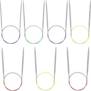 Katech 24 inch (60cm) Circular Knitting Needles Set, 2.75mm-5.00mm Stainless Steel Knitting Needles with Cables, 7 Sizes Round Needle for Sweaters, Hats, Socks, Scarves(16IN)