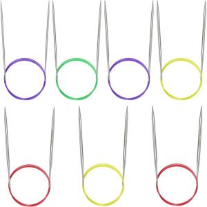 Katech 24 inch (60cm) Circular Knitting Needles Set, 2.75mm-5.00mm Stainless Steel Knitting Needles with Cables, 7 Sizes Round Needle for Sweaters, Hats, Socks, Scarves(40IN)