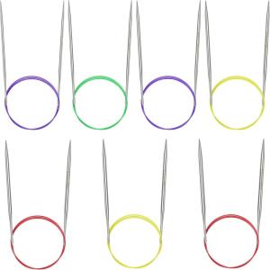 Katech 24 inch (60cm) Circular Knitting Needles Set, 2.75mm-5.00mm Stainless Steel Knitting Needles with Cables, 7 Sizes Round Needle for Sweaters, Hats, Socks, Scarves(32IN)