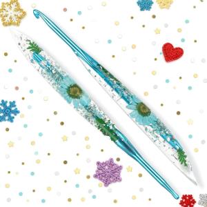 Katech 5mm Crochet Hooks with Floral Pattern-Elegant &Unique Crochet Needles-Longer Smooth Glide Crocheting Hook for Arthritic Hands, Beginners & Professional Ideal Crochet Gift(H)(5.0mm)