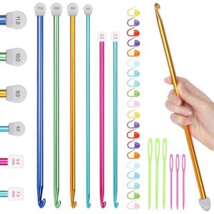 Katech 8PCS Tunisian Crochet Hooks Set, 13.78 Inch Large Crochet Hooks 6.5mm-11mm Aluminum Crochet Needles, Extra Long Crochet Needles for Beginner Learn to Crochet Blanket Shawls Gift