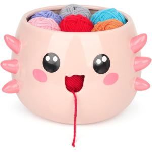 Katech Axolotl Yarn Bowl for Knitting, Yarn Holder for Crocheting, Extra Large Cute Crochet Bowls Wool Storage for Knitter & Crocheter Tangle-Free Crafting, Gifts for Crocheters Knitter(pink)