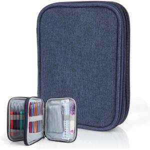Katech Crochet Hooks Case – Portable Travel Storage Bag with Zipper, Web Pocket, and Holder Slots for Various Crochet Needles (Blue)(Blue)