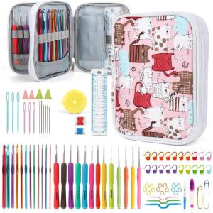Katech Crochet Hooks Kit with Case, 85-Piece Crochet Hooks Set, Ergonomic Crochet Hook Crochet Needles Weave Yarn Kits DIY Hand Knitting Art Tools for Beginners and Experienced Lovers(Upgraded Crochet Set)