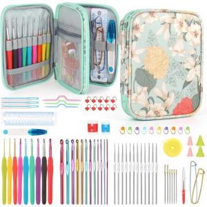 Katech Crochet Hooks Kit with Case, 85-Piece Crochet Hooks Set, Ergonomic Crochet Hook Crochet Needles Weave Yarn Kits DIY Hand Knitting Art Tools for Beginners and Experienced Lovers(Green)