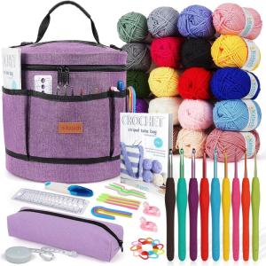 Katech Crochet Kit for Beginners, Beginner Crochet Kit for Adults-Crochet Kits Includes Crochet Hooks Knitting Bag Crochet Yarn for Crocheting Instruction Knitting Kit Crochet Supplies Gift(purple)