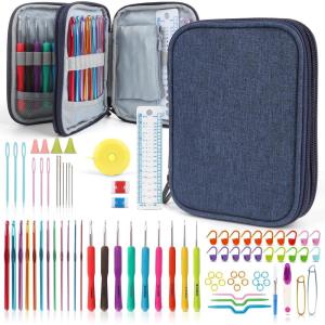Katech Crochet Kit for Beginners, Beginner Crochet Kit for Adults-Crochet Kits Includes Crochet Hooks Knitting Bag Crochet Yarn for Crocheting Instruction Knitting Kit Crochet Supplies Gift(Blue)