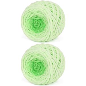Katech Fluffy Ombre Yarn for Crocheting-2 Pcs of 285g/10.05oz-#6 Super Bulky Velvet Chenille Yarn for Knitting, Soft Fuzzy Gradient Cake Yarns for Baby Blanket, Scarf, Throw Pillow, Doll, hat(Purple)(Green Ombre)